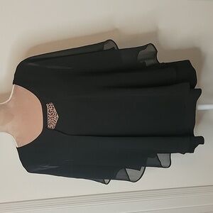 A.U.W Size L NEW Black Sleeveless Top with Sheer Overlay with Gold Embellishment